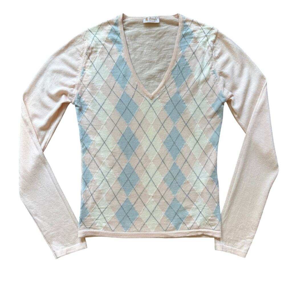 Pringle of Scotland Argyle Sweater–100% Extra Fine Merino Wool, Made in Portugal
